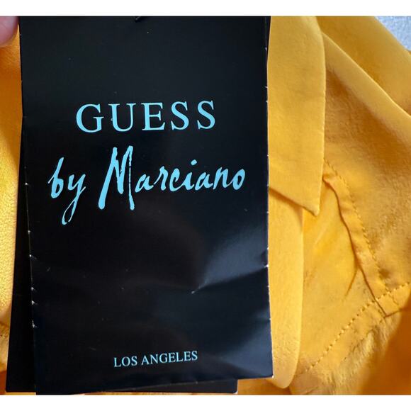 Guess by Marciano Top Blouse Womens XS Yellow Long Sleeve Button Up Silk Preppy - Picture 13 of 13